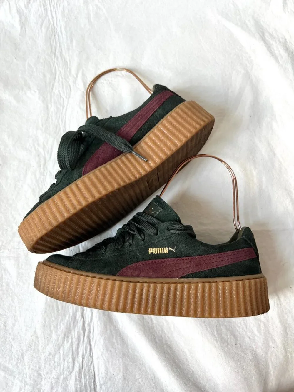 Puma x Fenty Rihanna suede creepers womens 8 dark green suede platform sneaker